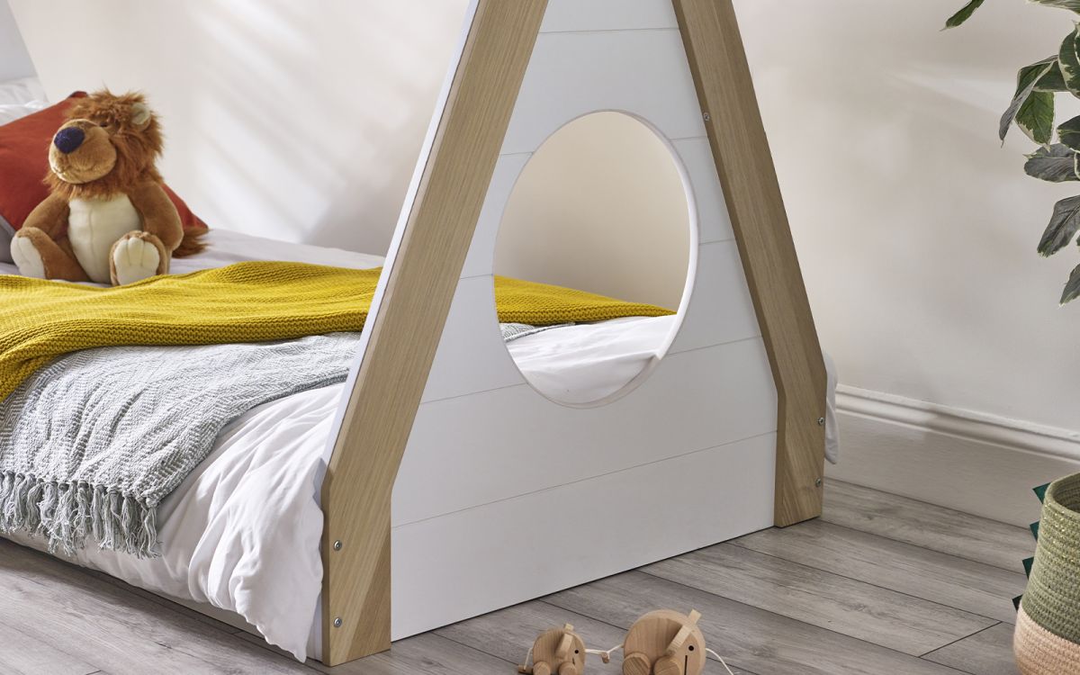 Kids Festival Tent Bed - White & Wood Finish - Optional Mattress