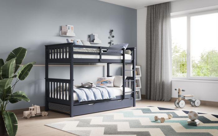 Wooden Zoom Detachable Bunk Bed With Trundle - Available in Grey Or White