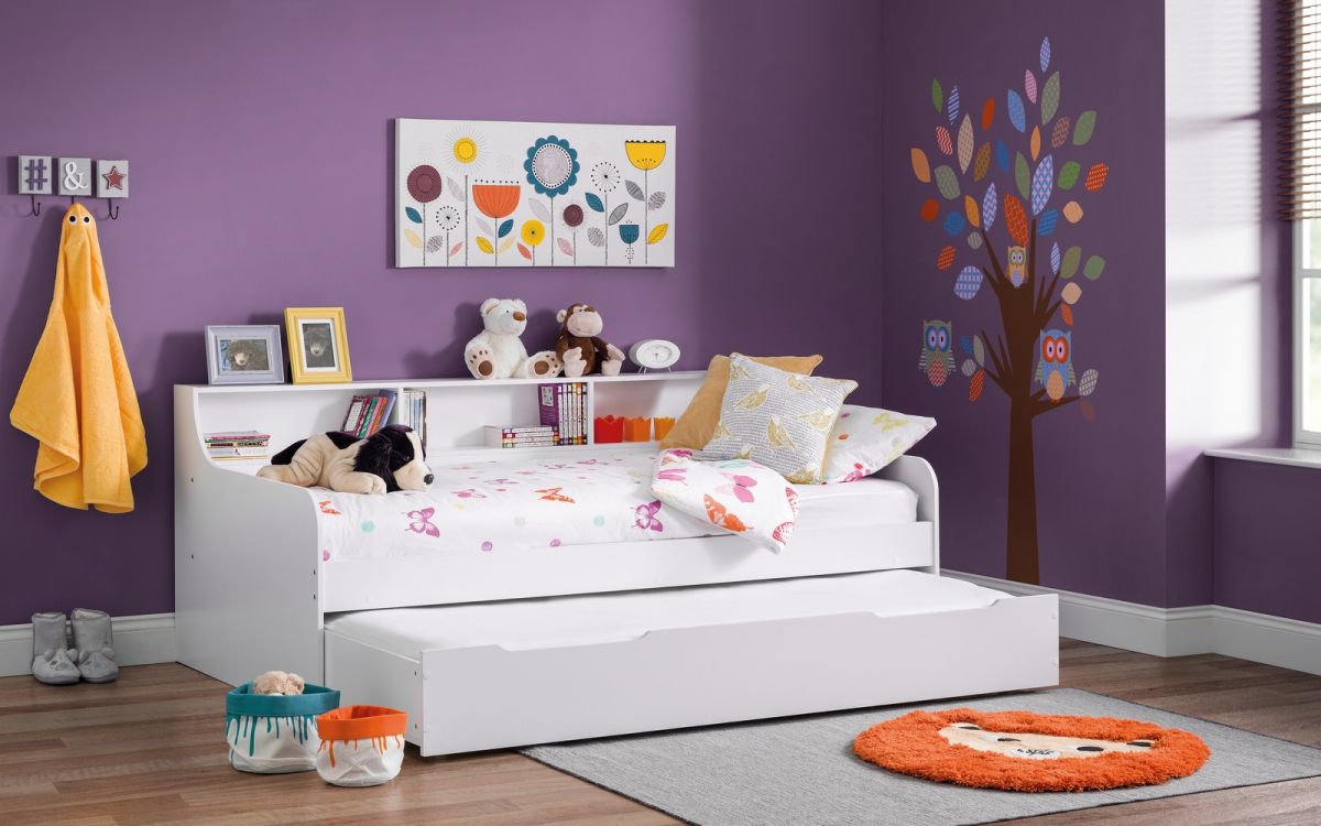 Stylish Grace Daybed With Bookshelf - White - Optional Underbed Drawer