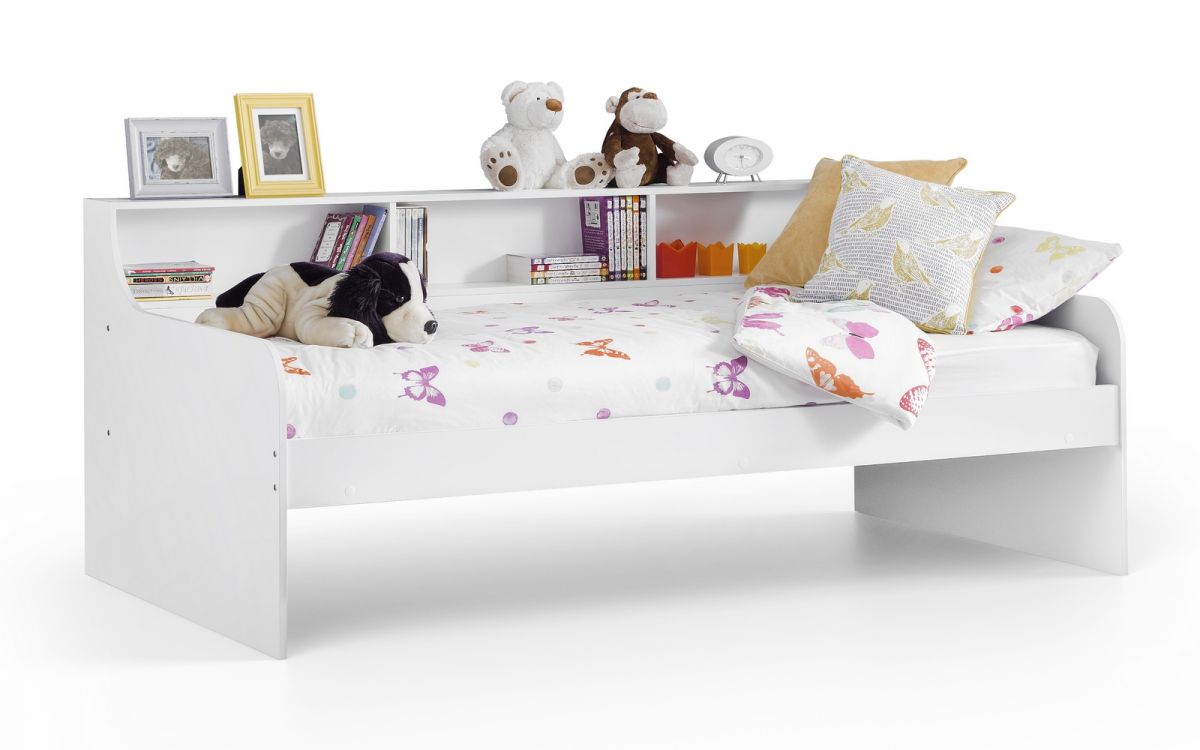 Stylish Grace Daybed With Bookshelf - White - Optional Underbed Drawer