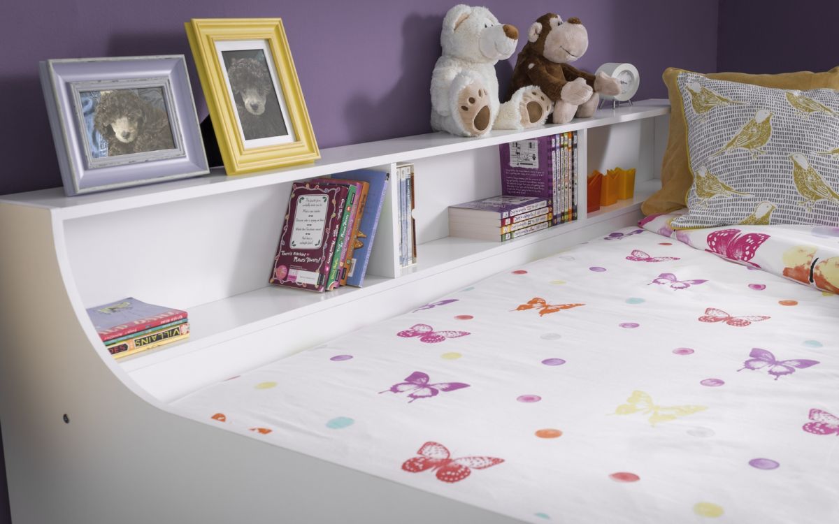 Stylish Grace Daybed With Bookshelf - White - Optional Underbed Drawer