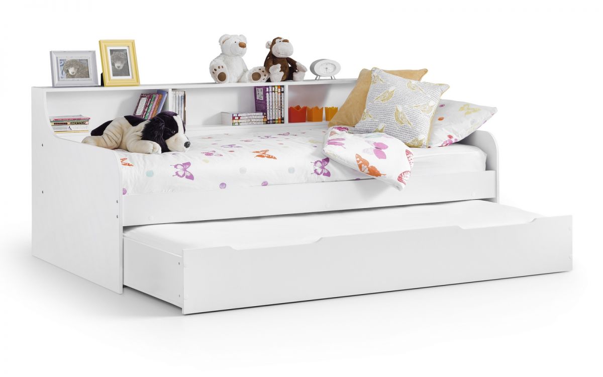Stylish Grace Daybed With Bookshelf - White - Optional Underbed Drawer