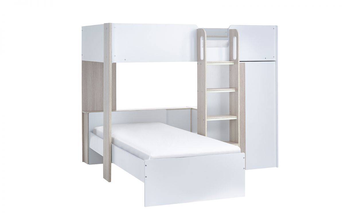 Kids Horizon Bunk Bed - Pale Wood And White - Optional Mattress