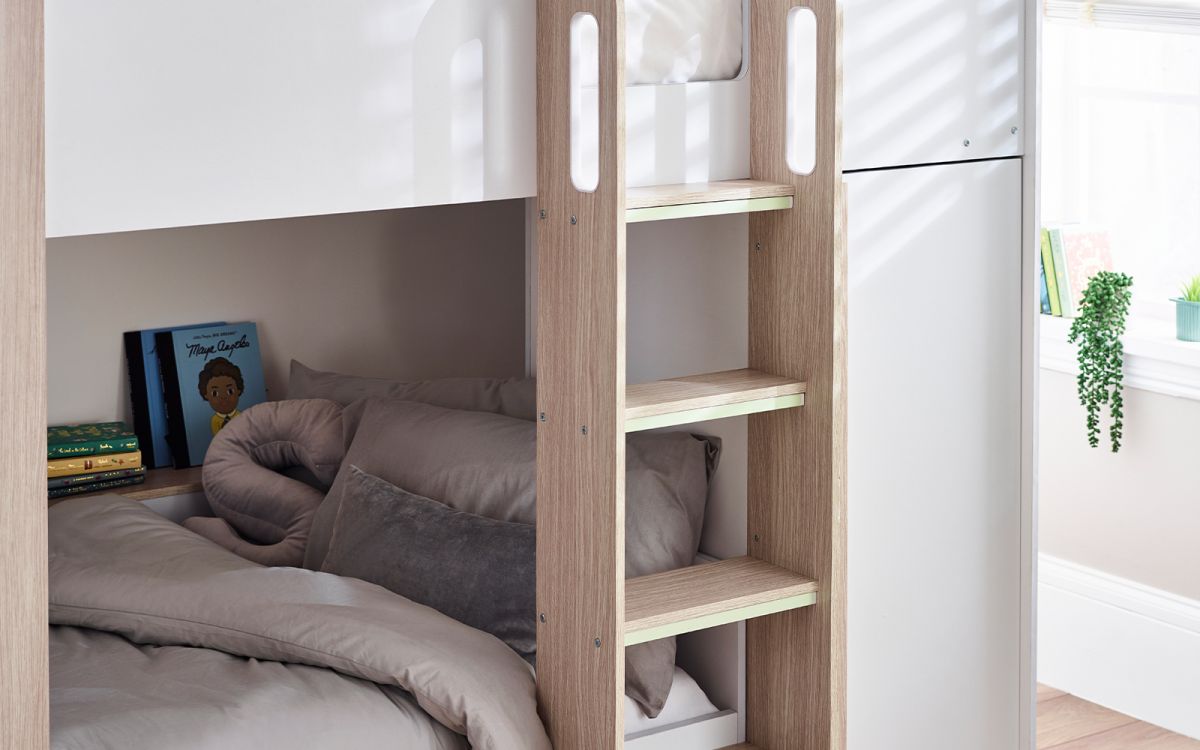 Kids Horizon Bunk Bed - Pale Wood And White - Optional Mattress