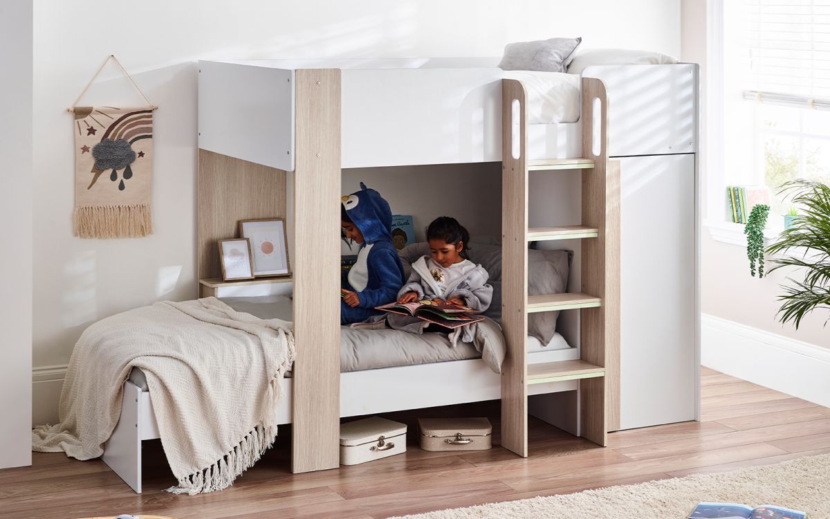 Kids Horizon Bunk Bed - Pale Wood And White - Optional Mattress
