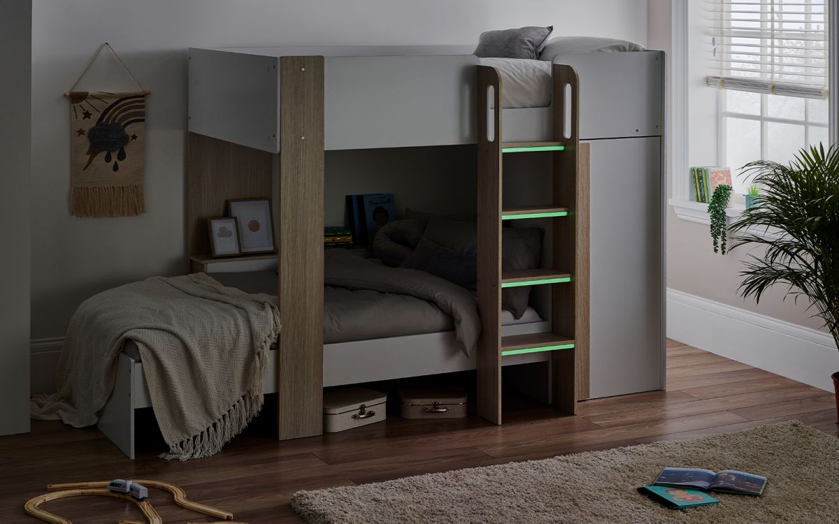 Kids Horizon Bunk Bed - Pale Wood And White - Optional Mattress