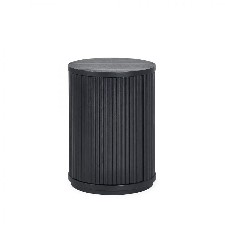 Louis Black Fluted Side Table With Door - 33cm D x 33cm W x 45.5cm H