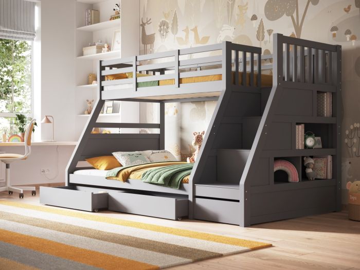 Wooden Lunar Triple Bunk Bed Grey - Available in Grey Or White