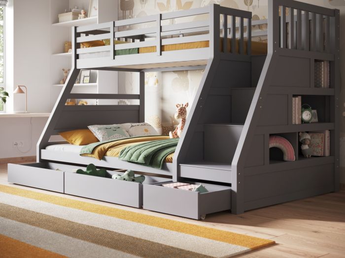 Wooden Lunar Triple Bunk Bed Grey - Available in Grey Or White