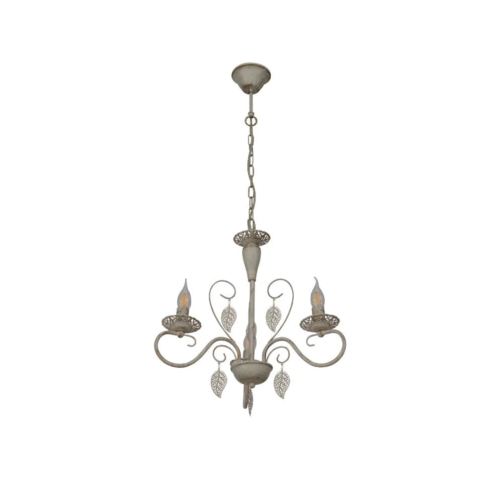 Ursa Candle French Mediterranean Leaf Traditional Vintage Gold Patinated White Ceiling Light E14 - Available in 3, 6, 8 * 12 Candle