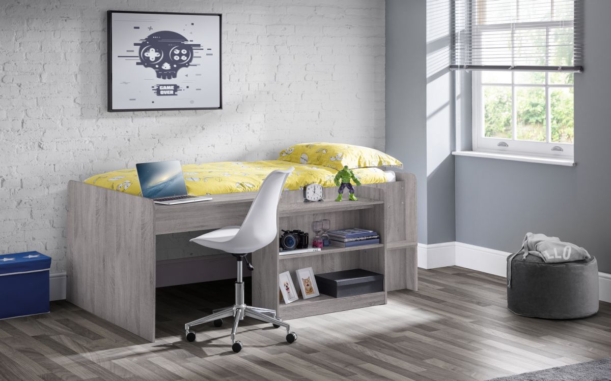 Kids Neptune Midsleeper - Available in White or Grey Oak - Mattress & Chair Option