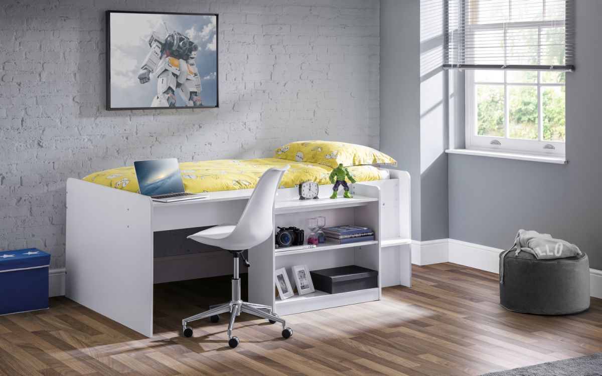 Kids Neptune Midsleeper - Available in White or Grey Oak - Mattress & Chair Option