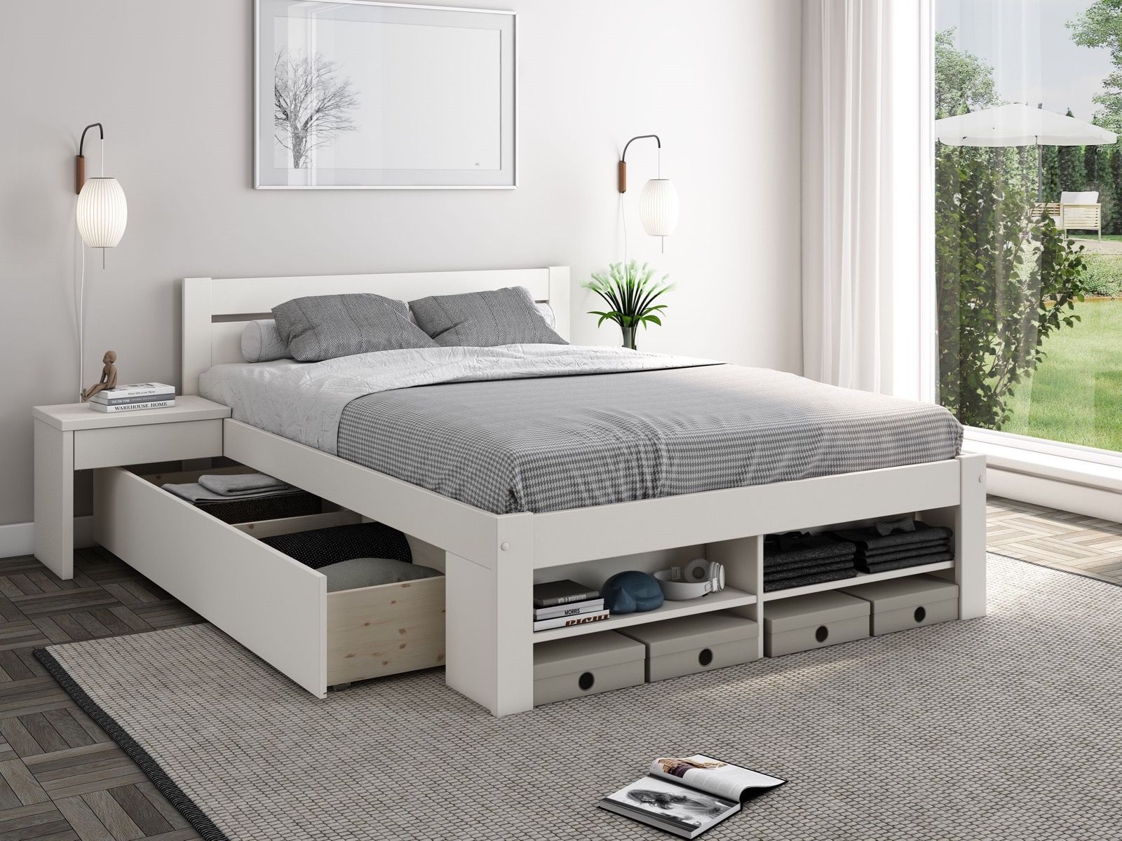 Noomi Pradis Storage Bed White - Available in Double & Kingsize