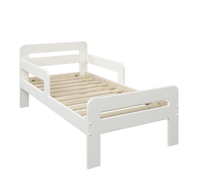 Wooden Toddler Bed With Side Rails White - Mattress Option Available