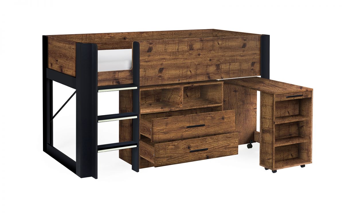 Kids Otis Midsleeper - Available in All White or Urban Rustic And Black - Mattress Option