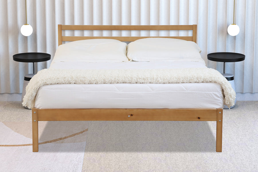 Simplistic Maxwell Wooden Bed - White or Oak Colour Options - Available in Single or Double