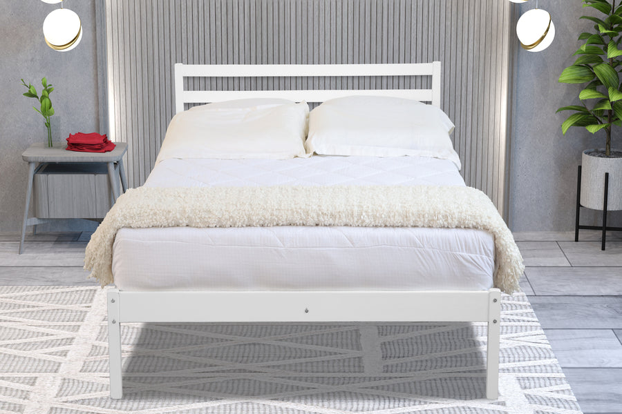 Simplistic Maxwell Wooden Bed - White or Oak Colour Options - Available in Single or Double