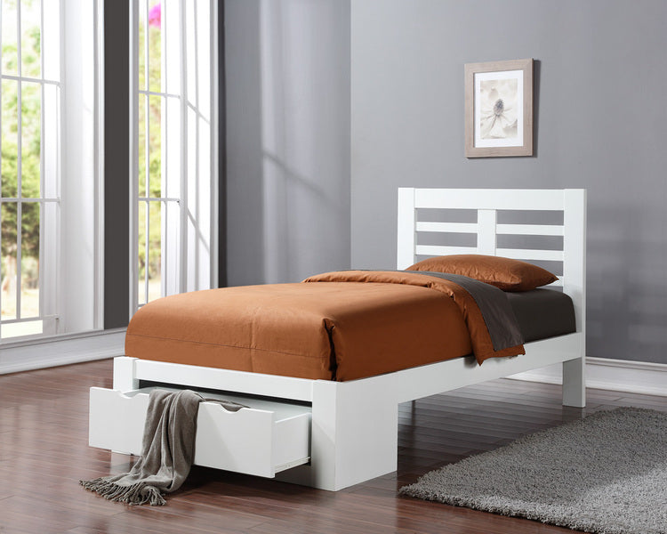 Sophisticated New Bretton Wooden Bed With Drawers - White or Oak Colour Options - Available in Single, Double and Kingsize