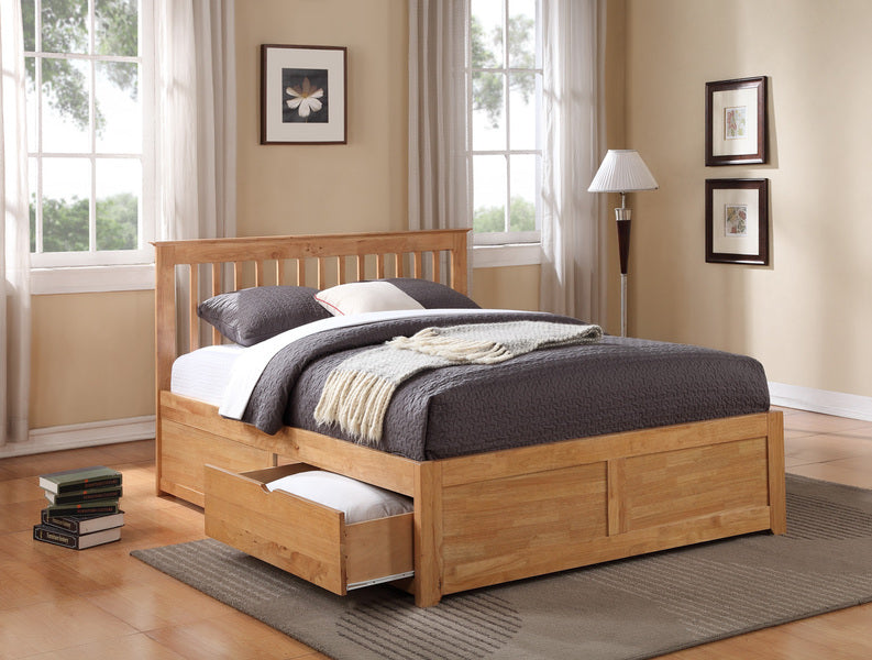 Pentre Wooden Bed - White or Oak Colour - Storage Drawers Available - Available in All Sizes