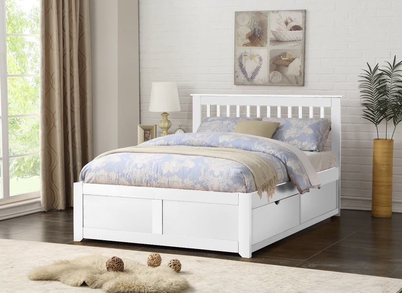 Pentre Wooden Bed - White or Oak Colour - Storage Drawers Available - Available in All Sizes