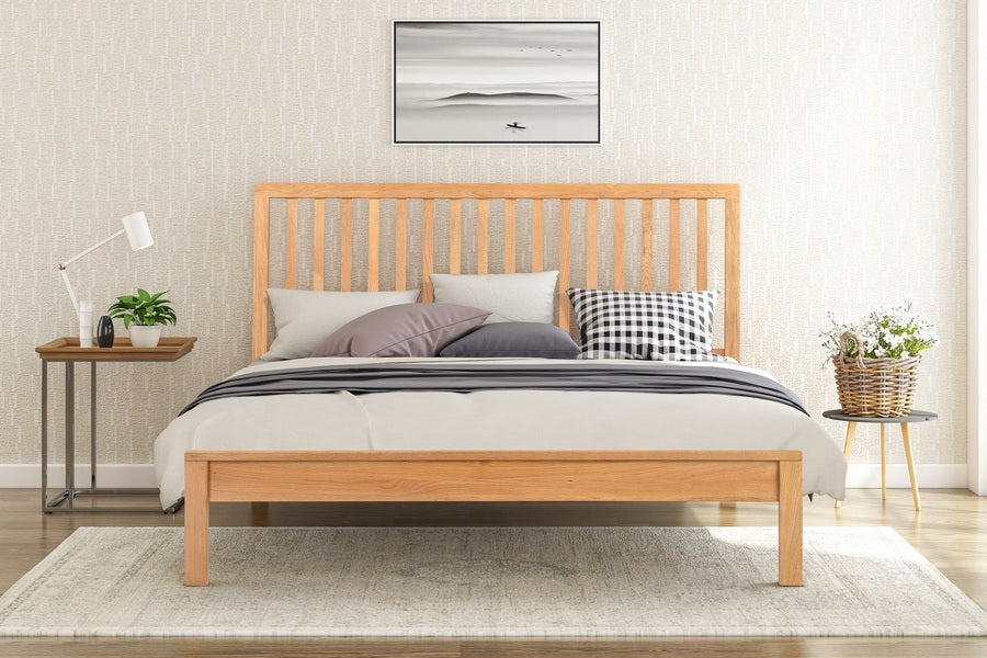 Solid Oak Rowley Wooden Bed - Smoked Oak Colour - Available in Double (4'6Ft) & Kingsize (5Ft)
