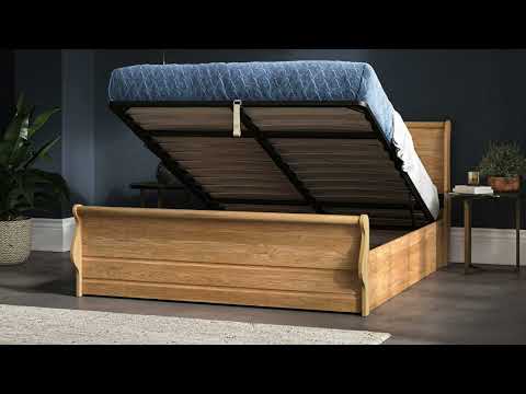Winford Sleigh Storage/Ottoman Solid Oak Bed - Available in Double, Kingsize or Superking
