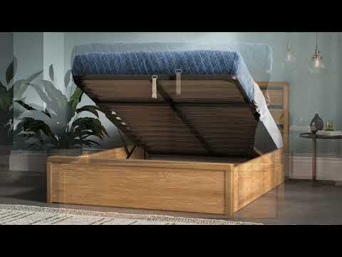 Modak Storage/Ottoman Solid Oak Bed - Available in Double, KingSize or SuperKing