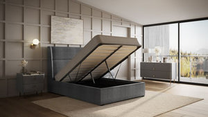 Rumba Ottoman Fabric Bed Grey - Available in Double Or KingSize
