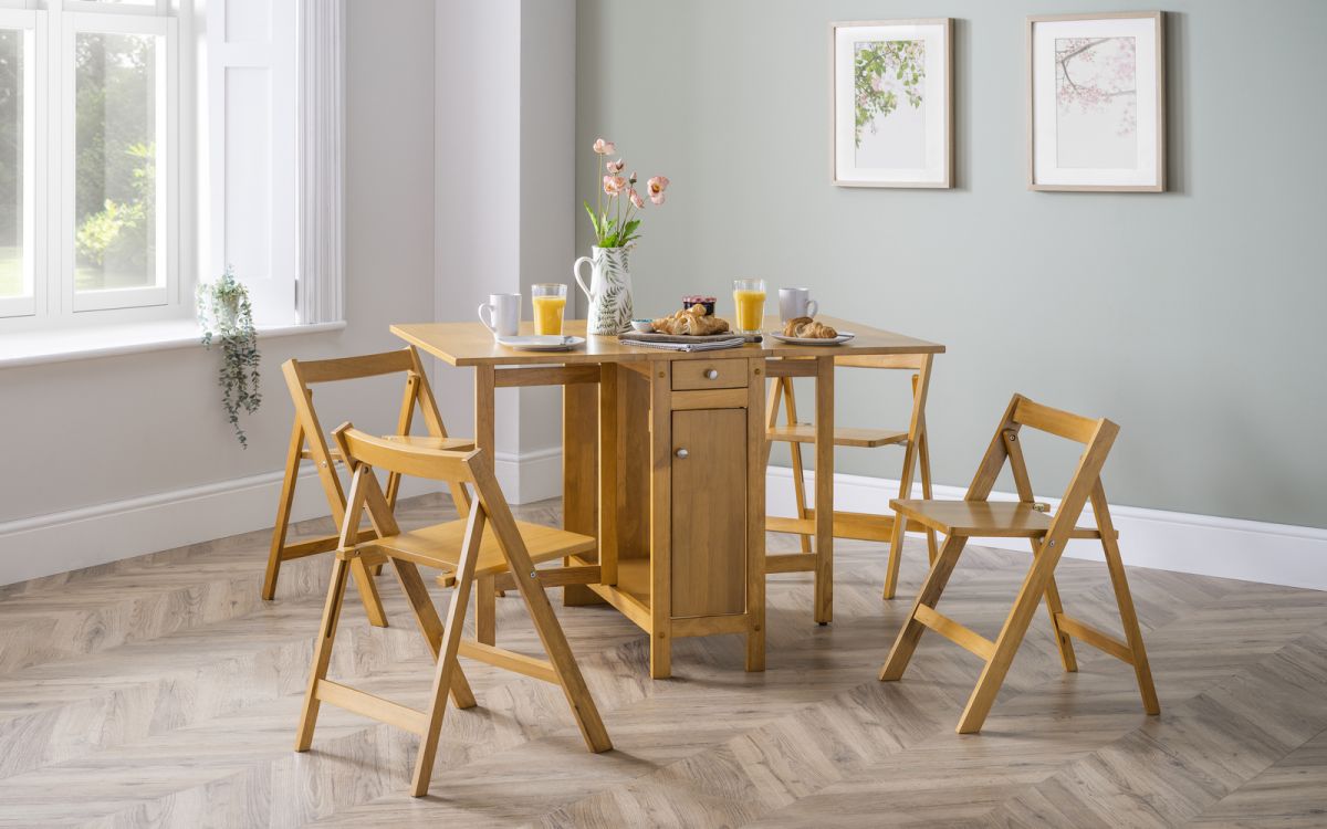 Savoy dining Set (Drop Leaf Table & x4 Chairs) - Colour Options: White Natural, Light Grey, Light Oak or Black
