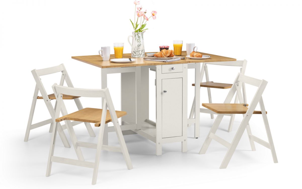 Savoy dining Set (Drop Leaf Table & x4 Chairs) - Colour Options: White Natural, Light Grey, Light Oak or Black