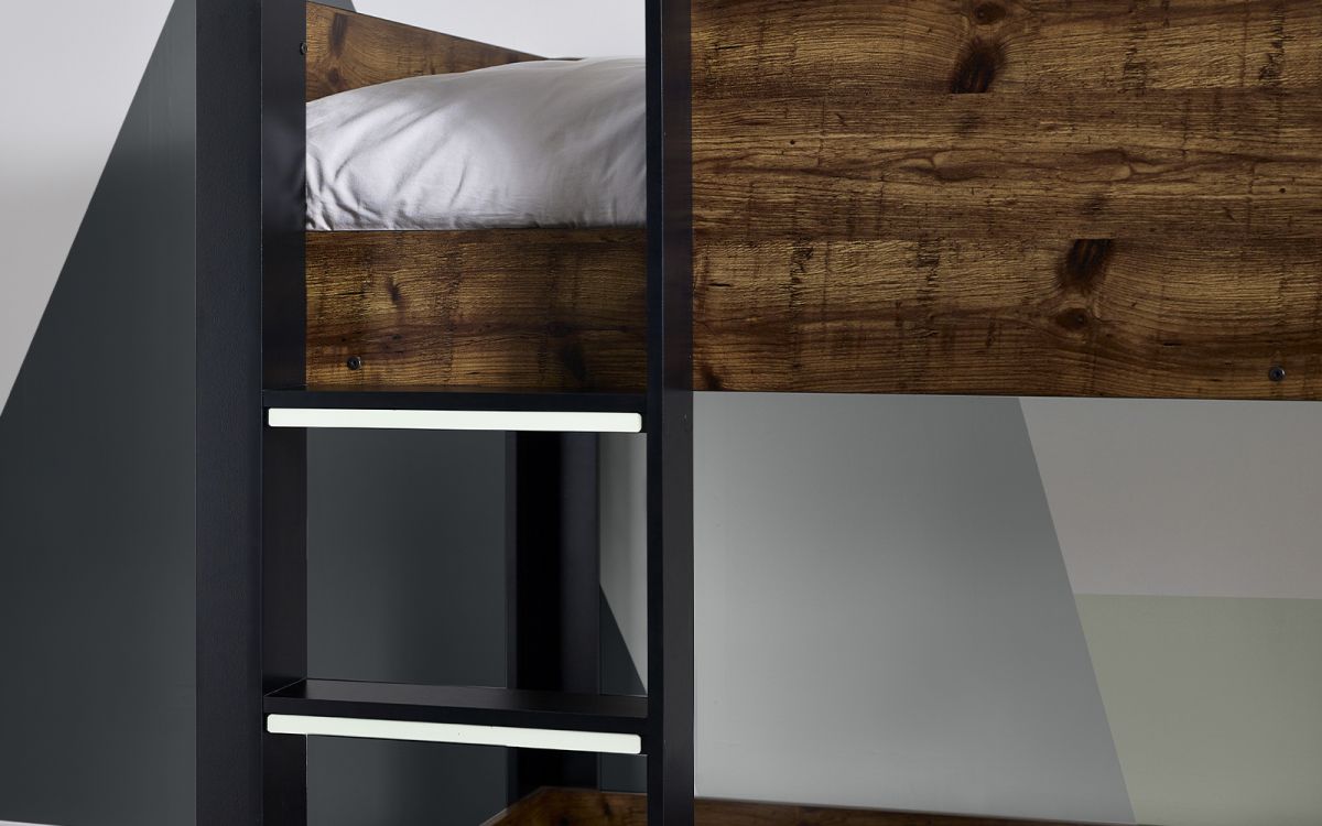 Kids Solomon Bunk Bed - All White or Rustic And Black - Optional Mattress