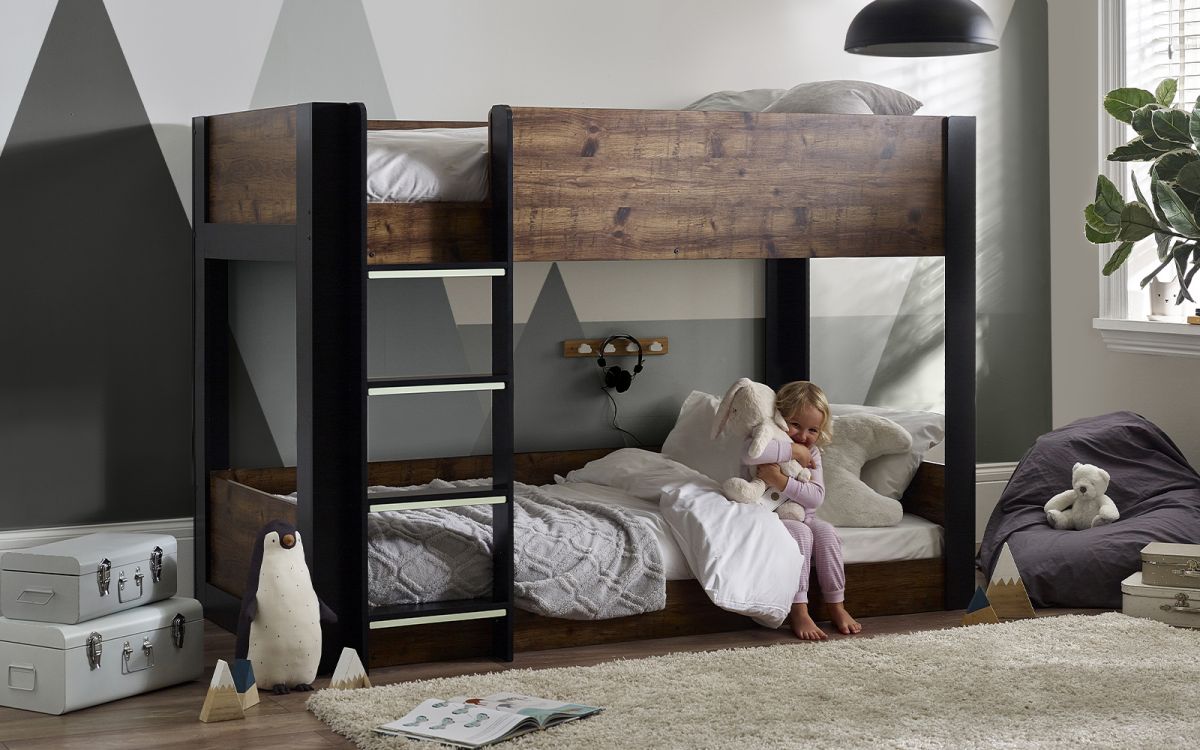 Kids Solomon Bunk Bed - All White or Rustic And Black - Optional Mattress