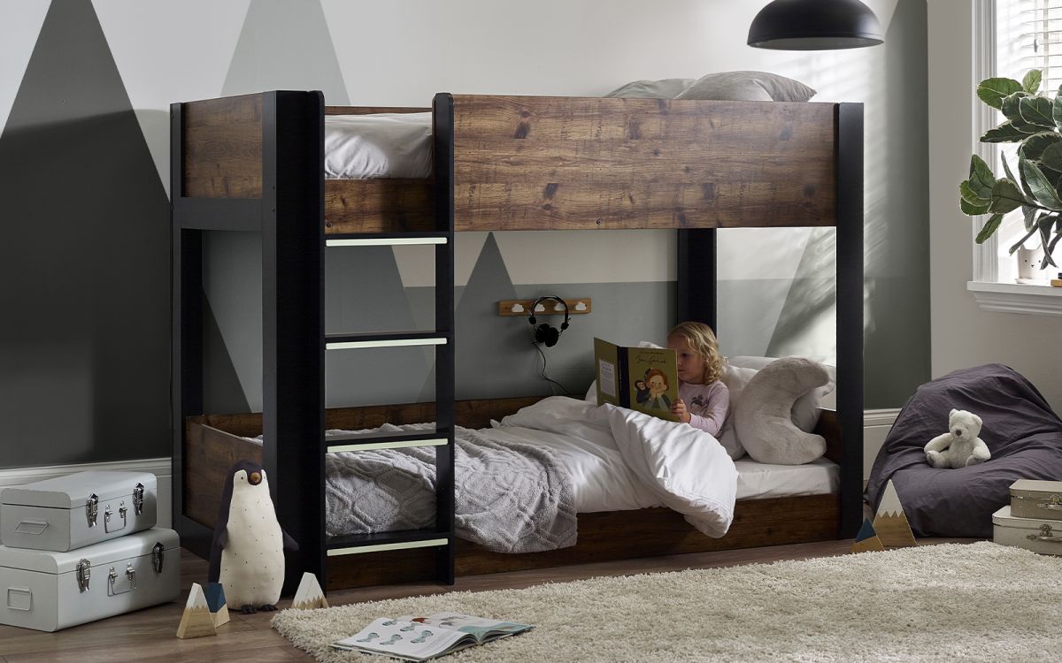 Kids Solomon Bunk Bed - All White or Rustic And Black - Optional Mattress