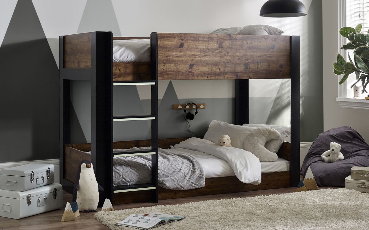 Kids Solomon Bunk Bed - All White or Rustic And Black - Optional Mattress