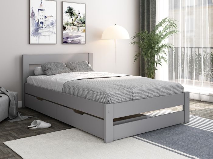 Noomi Tera Solid Wood Small Double Bed -  Grey or White - Mattress Options Available