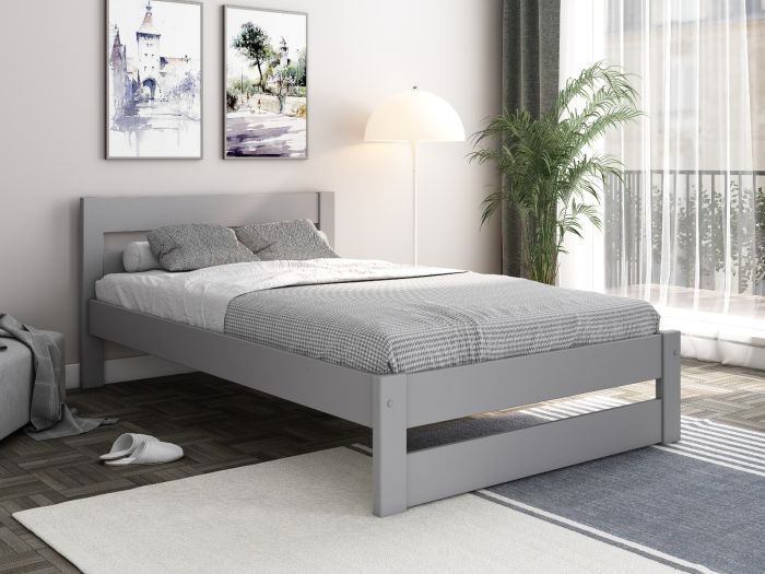 Noomi Tera Solid Wood Small Double Bed -  Grey or White - Mattress Options Available