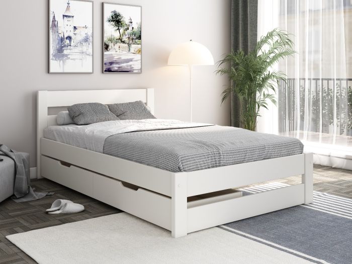 Noomi Tera Solid Wood Small Double Bed -  Grey or White - Mattress Options Available