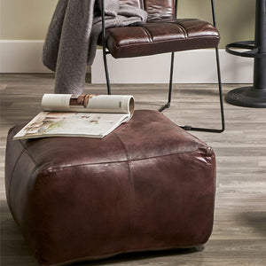 NEW Matteo Leather Square Pouffe - Available in Mahogany, Steel Grey, Prussian Blue, Natural Tan & Sage Green