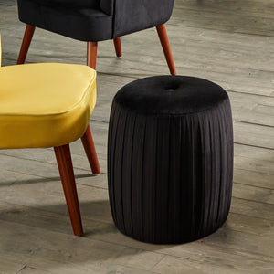 Bibbiana Velvet Buttoned Cylinder Pouffe - Available in Forest Green, Rasberry, Dove Grey, Sapphire Blue, Blush Pink, Black