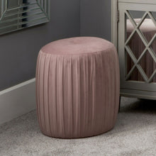 Load image into Gallery viewer, Bibbiana Velvet Buttoned Cylinder Pouffe - Available in Forest Green, Rasberry, Dove Grey, Sapphire Blue, Blush Pink, Black
