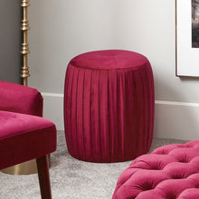 Load image into Gallery viewer, Bibbiana Velvet Buttoned Cylinder Pouffe - Available in Forest Green, Rasberry, Dove Grey, Sapphire Blue, Blush Pink, Black
