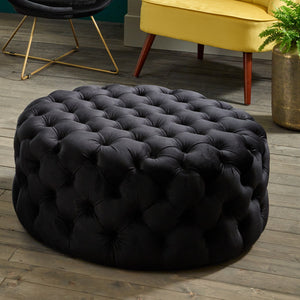 Vittoria Velvet Round Buttoned Pouffe - Available in Dove Grey, Blush Pink, Rasberry, Black & Sapphire Blue