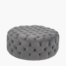 Load image into Gallery viewer, Vittoria Velvet Round Buttoned Pouffe - Available in Dove Grey, Blush Pink, Rasberry, Black &amp; Sapphire Blue
