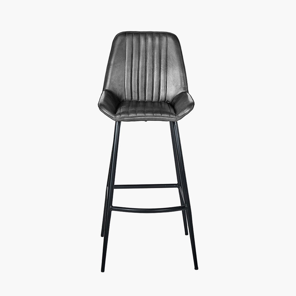 Angelo Leather and Iron Retro Bar Stool - Available in Steel Grey, Brown & Prussian Blue
