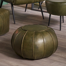 Load image into Gallery viewer, Giona Leather Round Pouffe - Available in Mahogany, Steel Grey &amp; Sage Green
