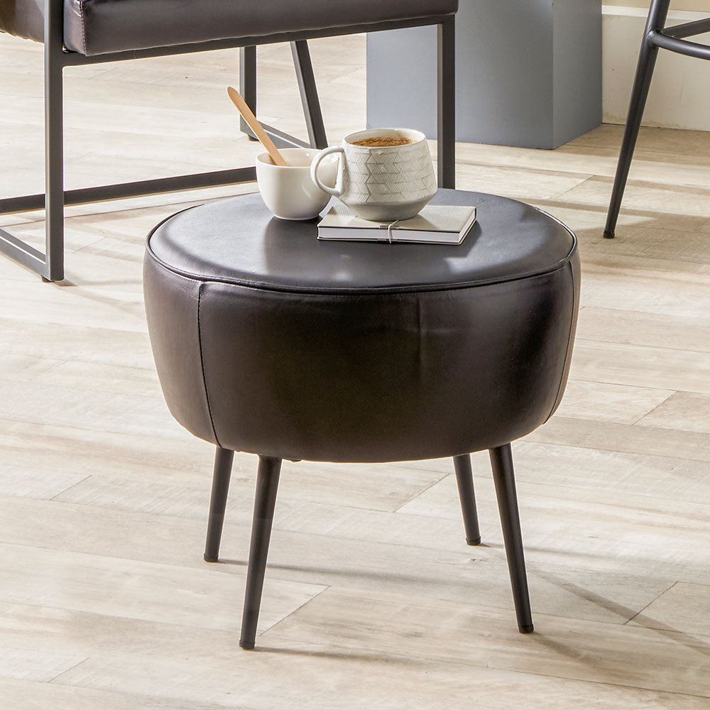 Donato Leather and Iron Stool - Available in Mahogany , Steel Grey & Sage Green