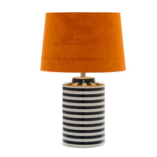 Load image into Gallery viewer, Monochrome Ceramic Lamp With Burnt Orange Velvet Shade
