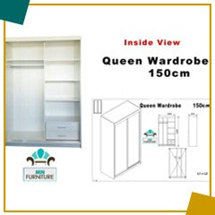 Queen Wardrobe Various Sizes - Available in White, Black or Grey