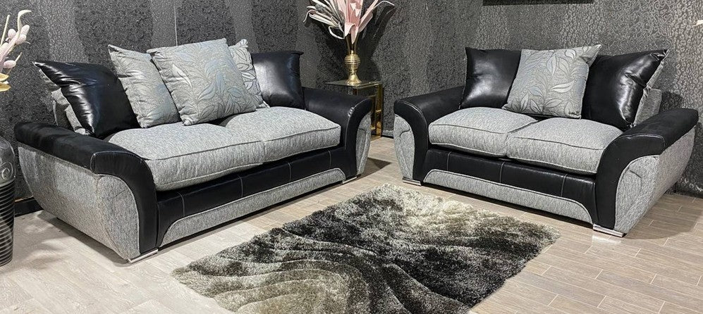 Lawson 3+2 Black And Grey Polyester Fabric Sofa Set With Snake Outline With Chrome Legs