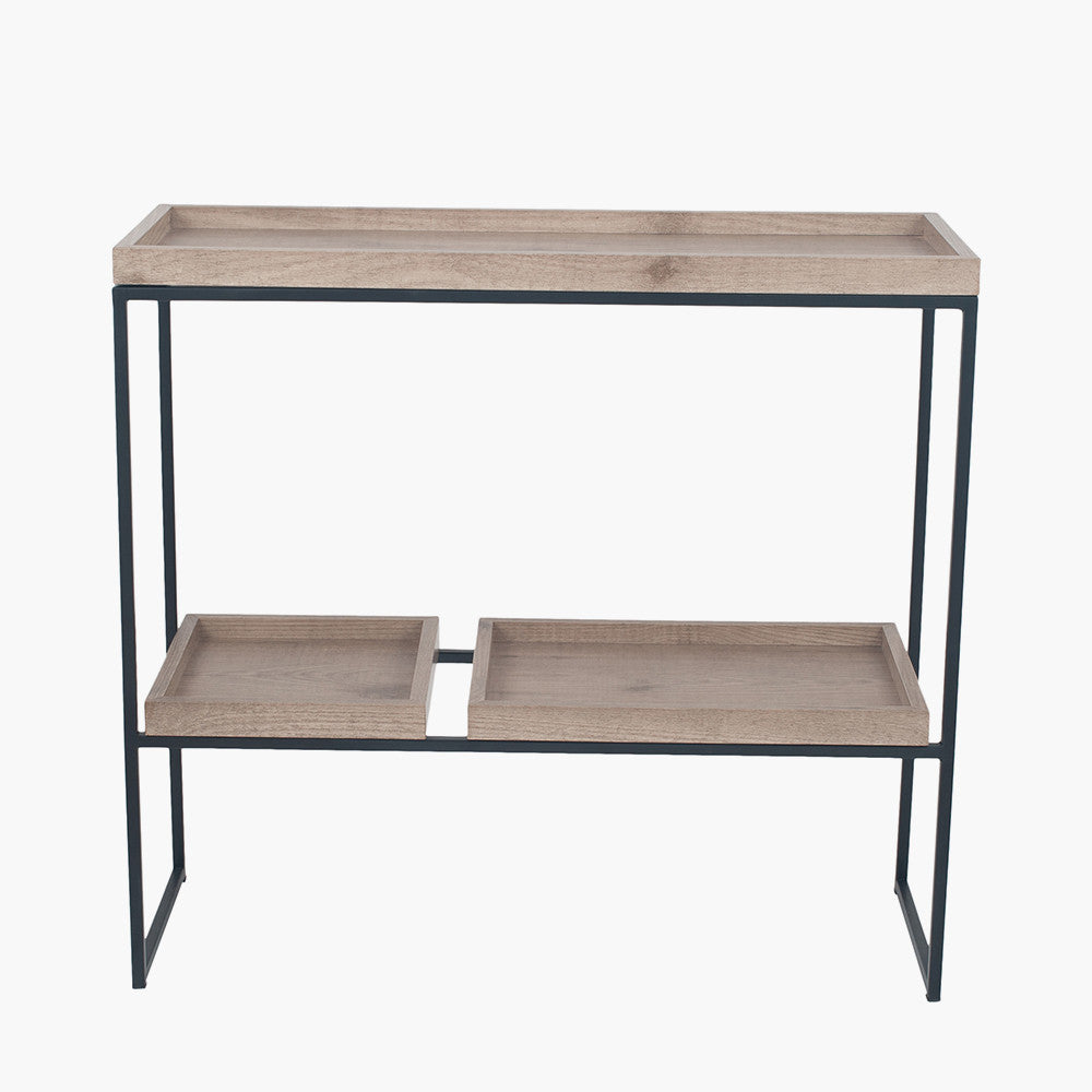 Gallery Natural Wood Veneer & Black Metal 2 Shelf Unit